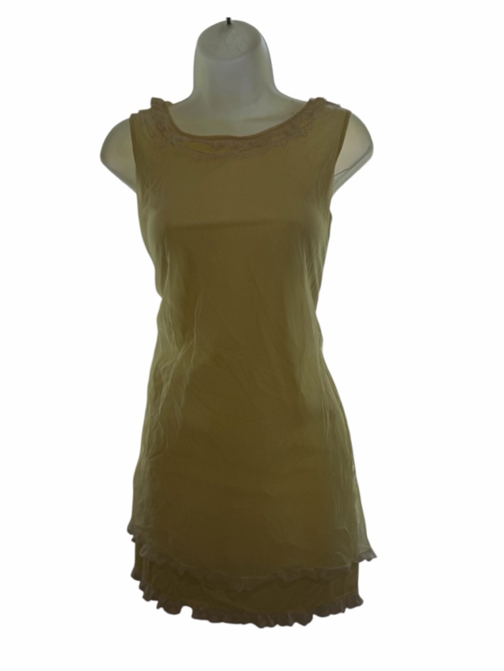 Vintage Butter Cream Yellow Sleeveless Slip Dress with Ruffle Trim